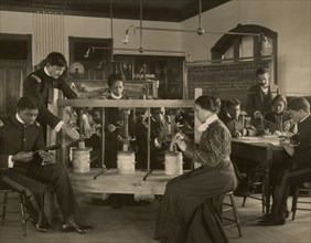 The cheese press screw - students studying agricultural sciences, Hampton Institute, Hampton, Virginia 1899