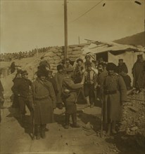 The surrender -- Japanese sentinels relieving Russian sentinels in an outer fort -- Port Arthur 1905