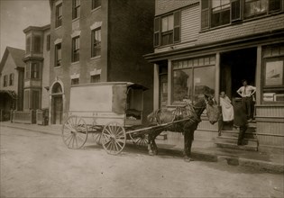 The wagon that delivers Home Work to Somerville, Mass. The owner of the wagon (who is not the driver) is O. H. Brown, 27 Main Street, Reading, Mass. These wagons (about 4 in all) are worked on commiss...