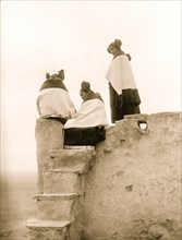 Three Hopi women at top of adobe steps, New Mexico 1906