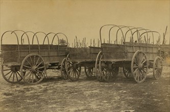 Three wagons  used for army supplies in Civil War 1863
