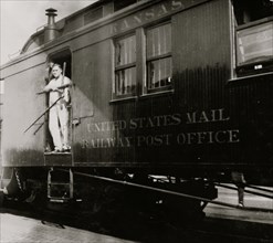 Train Postal Clerk on Railroad Car 1917