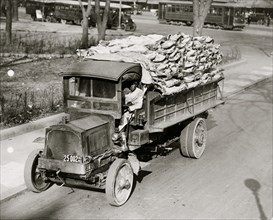 Truck load of beef being delivered to Central Market, Washington, D.C.; black driver 1923