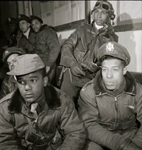 Photograph of Tuskegee airmen attending a briefing in Ramitelli, Italy, March 1945 1945