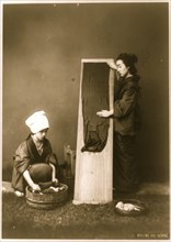 Two women washing and ironing, Japan