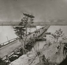 Varina  Landing, Virginia. Pontoon bridge across the James river. (Cavalry guarding bridge) 1864