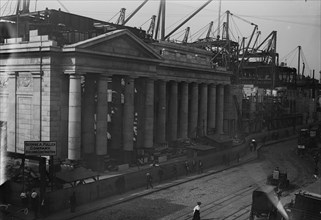 View of the since demolished Pennsylvania Railroad Station as seen from Gimbals 1912