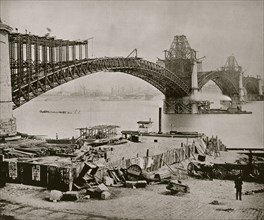 The St. Louis bridge.] The erection -- the ribs completed and the roadways begun 1856