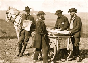 Newspaper vendor and cart in camp 1863