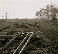 Virginia. Tracks of the Orange & Alexandria Railroad, destroyed by the Confederates between Bristow Station and the Rappahannock 1862
