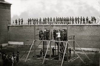 Washington, D.C. Adjusting the ropes for hanging the conspirators 1865