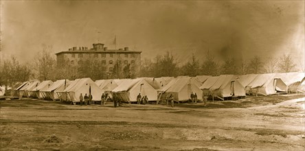 Washington, D.C. Hospital tents at Camp Carver, with Columbian College building 1864
