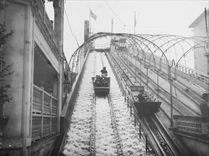 Waterslide enthusiast rides rails on Coney Island Amusement Park