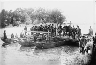 WWI Pontoon Boat Bridge Transports Cavalry over Serbian River 1918