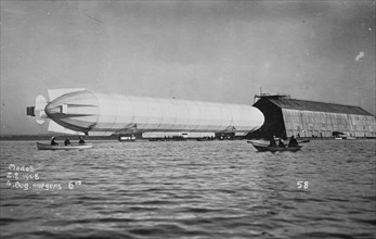 Zeppelin airship seen from water at 6:05 AM 1908