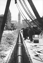 Installing a Water Pipe, North Broad Looking South, Philadelphia, PA 1900