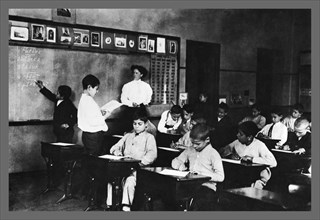 Students and Teacher in Public School Classroom 1900