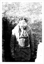 American Soldier Wearing His Gas Mask