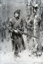 Russo Japanese War Russia Army patrolling the forest 1904