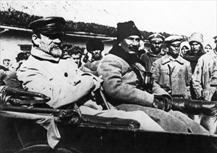 Russian civil war, kalinin and s, budonny (budenny), commander of the first cavalry army, at the vrangel front in october 1920, with cavalry troops.