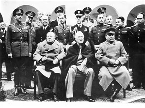 Big three: churchill, roosevelt and stalin at livadia palace during the yalta conference, crimea, february 1945.