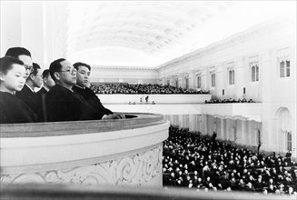 The north korean government delegation attending the fifth session of the supreme soviet of the ussr - a joint sitting of the soviet of the union and the soviet of nationalities, march 1949, sitting i...