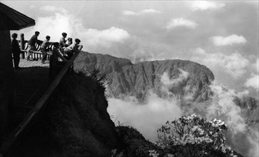 Mountain view from sleeping cloud monastery in southwestern china, szechuan, 1962.