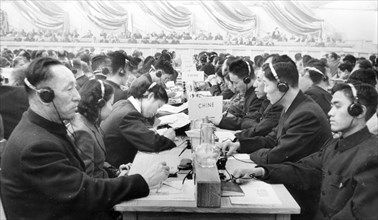 Nov, 1950 warsaw, poland: second world congress of defenders of peace, shown here are the delegates of the chinese people's republic at the congress.