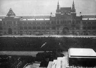 Sergei mironovich kirov, kirov's funeral procession in red square seen from the kremlin wall, december 1934.