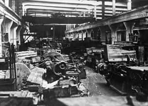Dismantled factory machinery ready for shipment to the urals, 1941.