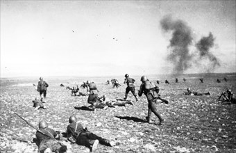 Red army infantry attacking in the stalingrad area during world war ll.