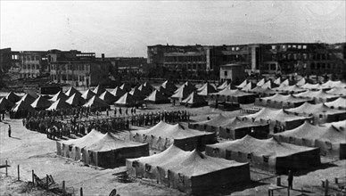 World war 2, a camp for workers involved in the rebuilding of stalingrad after liberation, june 1943.