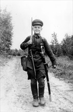 Vitya', a young volunteer scout, the hitlerites killed his parents, the 12 year old patriot is avenging them and has already accounted for five hitlerites.
