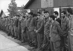 Croatian prisoners of war (members of croatian national guard) in manjaca concentration camp near banjaluka, serbia, 1991-1992, former yugoslavia.