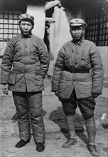 Mao zedong (tse tung) and zhu de (chu te) in yenan communist mountain stronghold about 1937, after the long march, sino-japanese war.