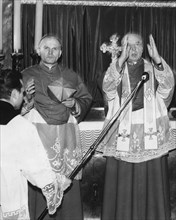 Cardinal karol wojtyla (later pope john paul 2) archbishop of cracow, poland (left), right: cardinal stefan wyszynski, primate of poland, at ceremonies to commemorate 25th anniversary of liberation of...