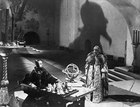 Scene from 'ivan the terrible' (1944-45), film by sergei eisenstein, nikolai cherkassov (left) as tsar ivan the terrible, ussr.