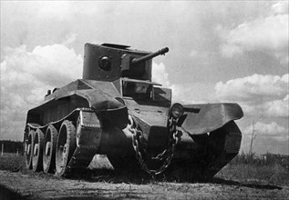 Soviet light tank during maneuvers, 1936.
