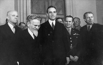 Us ambassador w, averell harriman with mikhail kalinin, president of the presidium of the supreme soviet of the ussr on october 23, 1943, when harriman presented his credentials, moscow.