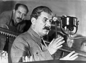 Stalin reports on the drafting of the new constitution, mid 1930s.