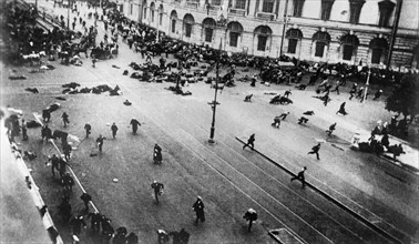 Petrograd (st, petersburg) workers' demonstration attacked by police on orders of kerensky provisional government, july 1917, russian revolution.