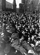 World war 2, victory celebrations in red square, may 9, 1945.