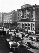 Gorky street in moscow, ussr, october 1955.