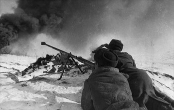 Red army anti-tank rifle men on the first baltic front, world war 2, april 1944.