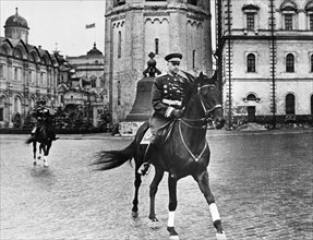 Marshal of the soviet union, konstantin rokossovsky, on his way to red square from the kremlin for the victory day parade, moscow, 1945.