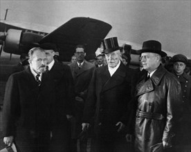 Treaty of non-aggression between germany and the union of soviet socialist republics, german minister for foreign affairs, joachim von ribbentrop (right), arrives at the central airport in moscow on s...