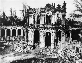Zwinger palace in dresden, germany in ruins after the anglo-american bombing of the city in 1945, at the end of world war 2.