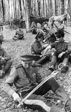 Don cossack guardsmen resting after a battle, second ukrainian front in the foothills of the carpathians, may 1944.