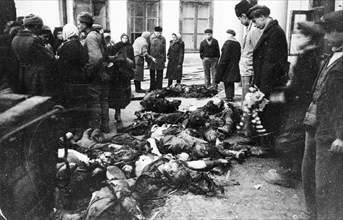 Bodies of odessa civilians who were burnt alive by german-rumanian occupationists in the compound of gestapo and the rumanian siguranza, may 1944.
