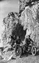 Soviet motorcyclist scouts at the southern front, april 1942.